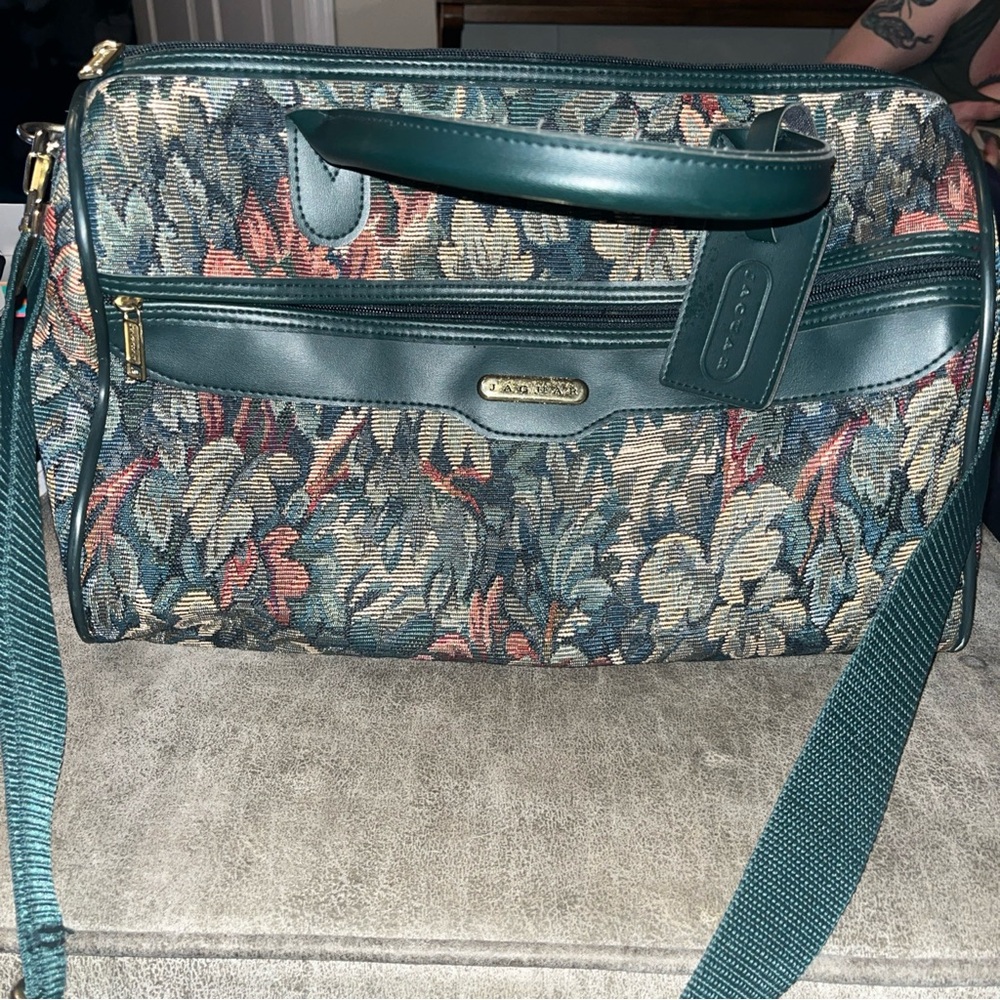JCPenney Jaguar Floral Tapestry Travel Bag with Green Accents